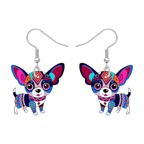 DOWAY Acryl Niedliche Chihuahua Ohrringe Haustier Welpe Charms Boho Floral Print Baumeln Bohemian Schmuck Boho Hund Geschenke für Hundeliebhaber Damen Mädchen Mama (Lila) von DOWAY