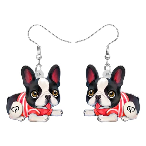 DOWAY Acryl Siberian Husky Chihuahua Beagle Dackel Yorkshire Terrier Mops Hund Ohrringe Hanging Dangle Drop Pet Schmuck für Damen Mädchen Kinder Charme Geschenk (Französische Bulldogge A) von DOWAY