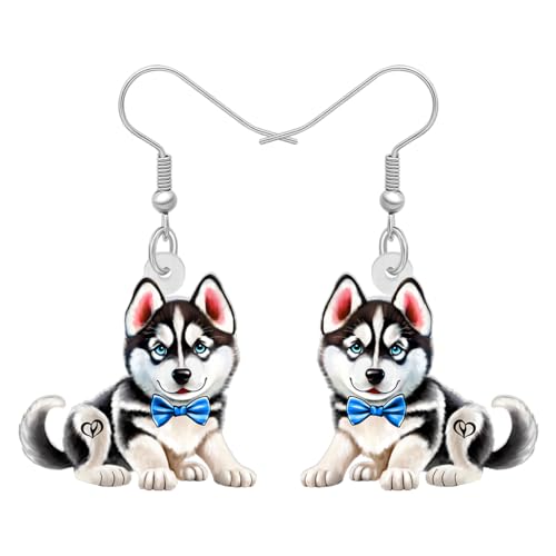 DOWAY Acryl Siberian Husky Chihuahua Beagle Dackel Yorkshire Terrier Mops Hund Ohrringe Hanging Dangle Drop Pet Schmuck für Damen Mädchen Kinder Charme Geschenk (Husky B) von DOWAY
