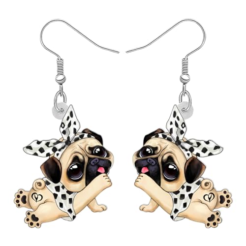 DOWAY Acryl Siberian Husky Chihuahua Beagle Dackel Yorkshire Terrier Mops Hund Ohrringe Hanging Dangle Drop Pet Schmuck für Damen Mädchen Kinder Charme Geschenk (Mops) von DOWAY