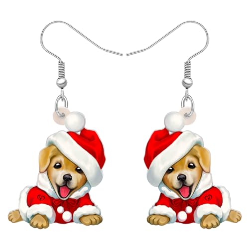 DOWAY Acryl Siberian Husky Chihuahua Beagle Dackel Yorkshire Terrier Mops Hund Ohrringe Hanging Dangle Drop Pet Schmuck für Damen Mädchen Kinder Charme Geschenk (Weihnachten Labrador) von DOWAY