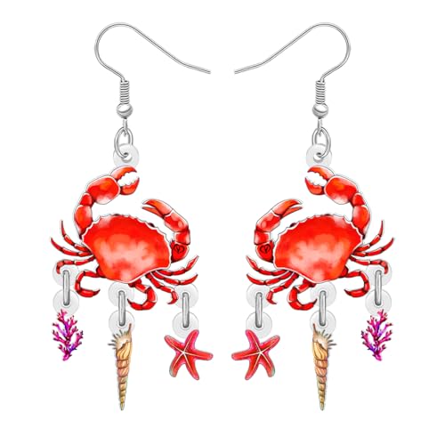 DOWAY Acryl Spaß Krabbe Ohrringe Seestern Muschel Korallenschale Ohrringe Sommer Strand Schmuck Hawaii Geschenke für Frauen Mädchen Mama Ozean Tierliebhaber (Rot) von DOWAY