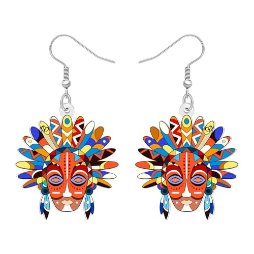 DOWAY Acryl Stammes-Häuptling Tiki Maske Ohrringe Baumeln Retro Polynesischen Ethnischen Muster Thematische Schmuck Seltsame Tiki Geschenke für Damen Mädchen Party Dekor (Rot) von DOWAY
