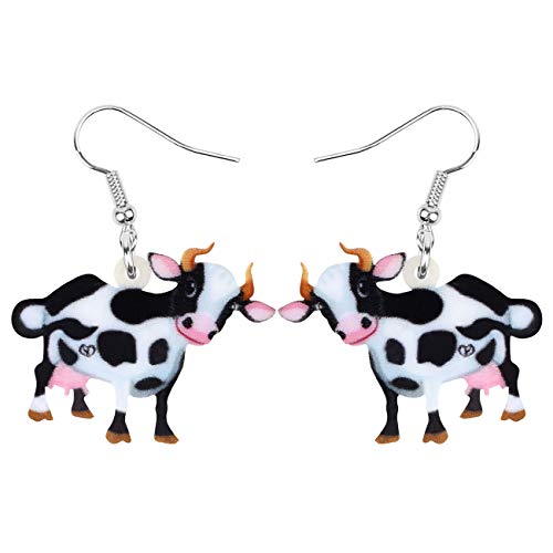 DOWAY Acryl Süß Cartoon Kuh Ohrringe Hängend Milchvieh Bauernhof Tiere Schmuck für Frauen Mädchen Kuh Charme Geschenke (Schwarz) von DOWAY