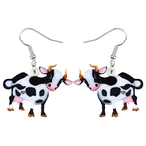 DOWAY Acryl Süß Cartoon Kuh Ohrringe Hängend Milchvieh Bauernhof Tiere Schmuck für Frauen Mädchen Kuh Charme Geschenke (Schwarz) von DOWAY