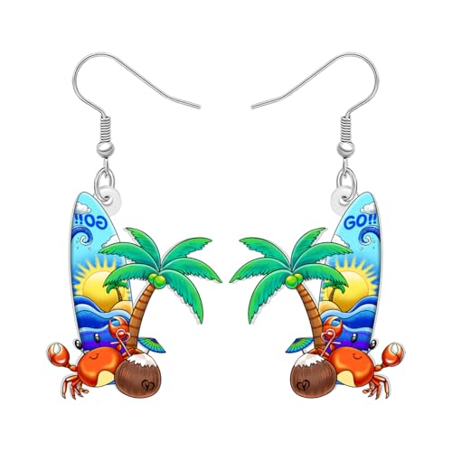 DOWAY Acryl witzig Hawaii Ohrringe baumeln Krabbe Kokosnuss Palme Strand Ohrringe für Frauen Mädchen Urlaub Sommerschmuck Ozean Charms (Multicolor) von DOWAY