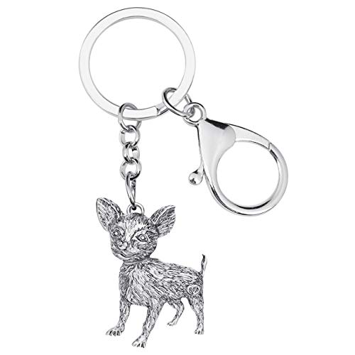 DOWAY Anitique Legierung Plated Chihuahua Hund Schlüsselanhänger Ringe Für Taschen Handtaschen Charm Frauen Mädchen Geschenke (Silber) von DOWAY