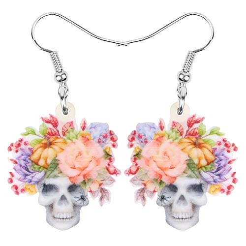 DOWAY Cute Acryl Halloween Horror Skull Ohrringe Für Frauen Damen Mädchen Schädel Party Dekoration Geschenke (Floral) von DOWAY