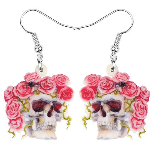 DOWAY Cute Acryl Halloween Horror Skull Ohrringe Für Frauen Damen Mädchen Schädel Party Dekoration Geschenke (Rosa) von DOWAY