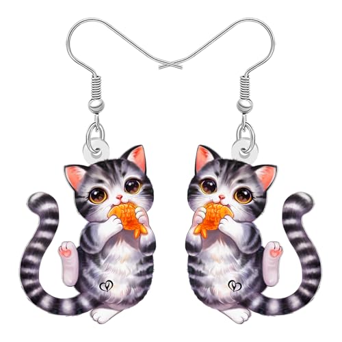 DOWAY Cute Acryl Katze Ohrringe Tropfen Hängend Kätzchen Schmuck Tabby Katze Geschenke für Damen Mädchen Mutter Haustier Liebhaber (Schatten) von DOWAY