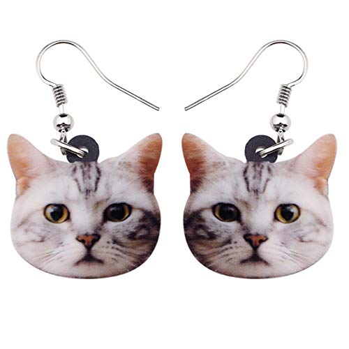 DOWAY Cute Acryl Katze Ohrringe für Frauen Mädchen Mode Tier Ohrringe Schmuck Charms Katze Geschenke (Grey) von DOWAY