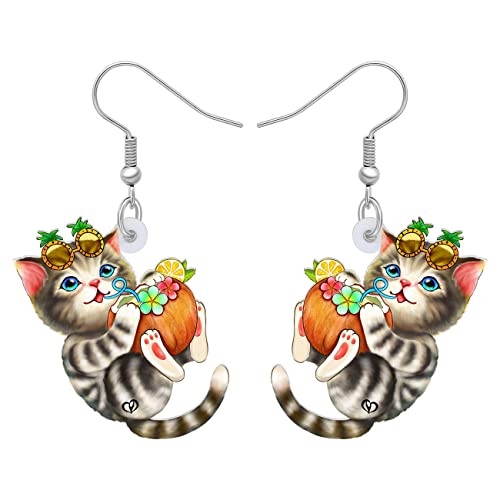 DOWAY Cute Acryl Katze Ohrringe für Frauen Mädchen Mode Tier Ohrringe Schmuck Charms Katze Geschenke (Hawaii) von DOWAY