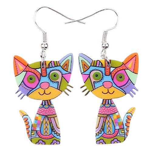 DOWAY Cute Acryl Katze Ohrringe für Frauen Mädchen Mode Tier Ohrringe Schmuck Charms Katze Geschenke (Multicolor) von DOWAY