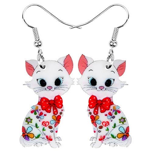 DOWAY Cute Acryl Katze Ohrringe für Frauen Mädchen Mode Tier Ohrringe Schmuck Charms Katze Geschenke (Weiß) von DOWAY