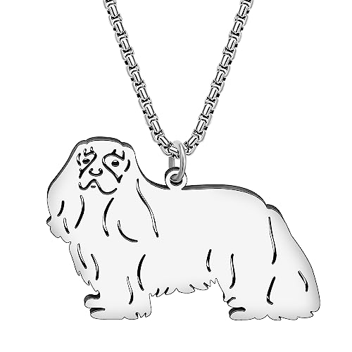 DOWAY Cute Edelstahl Hund Rasse Halskette Anhänger Mode Welpe Hund Schmuck Geschenke für Damen Mädchen Hund Mom Memorial Keepsake Charms (Cavalier King Charles Silber) von DOWAY