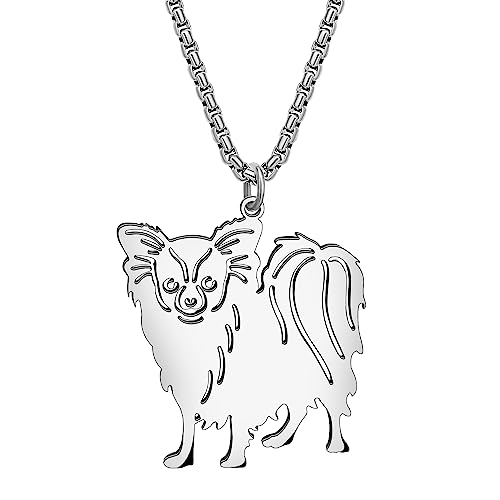 DOWAY Cute Edelstahl Hund Rasse Halskette Anhänger Mode Welpe Hund Schmuck Geschenke für Damen Mädchen Hund Mom Memorial Keepsake Charms (Papillon Silber) von DOWAY