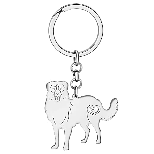 DOWAY Cute Edelstahl Schlüsselanhänger Hund 18K Gold Haustier Zubehör für Damen Mädchen Geschenke Hundeliebhaber Auto Charms (Australischer SchäFerhund Versilbert) von DOWAY