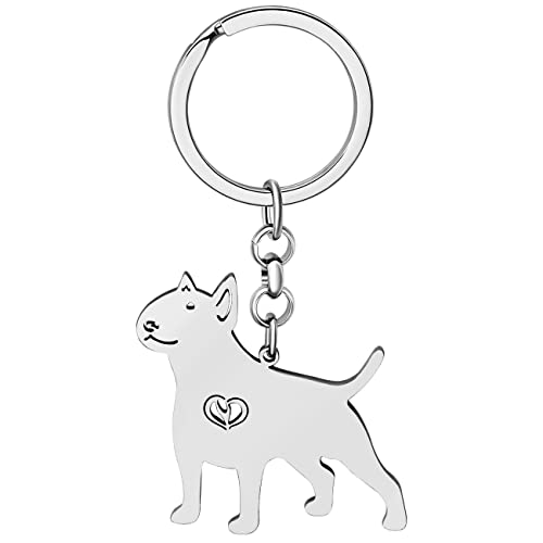 DOWAY Cute Edelstahl Schlüsselanhänger Hund 18K Gold Haustier Zubehör für Damen Mädchen Geschenke Hundeliebhaber Auto Charms (Bullterrier Silber Plared A) von DOWAY