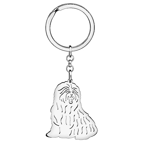 DOWAY Cute Edelstahl Schlüsselanhänger Hund 18K Gold Haustier Zubehör für Damen Mädchen Geschenke Hundeliebhaber Auto Charms (Old English Sheepdog Silber) von DOWAY