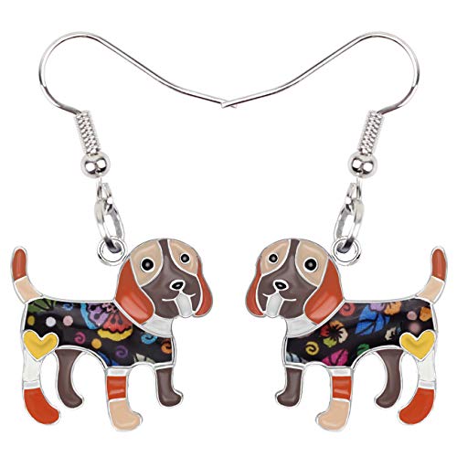 DOWAY Cute Emaille Beagle Hund Ohrringe Baumeln Schmuck für Damen Mädchen Charme Beagle Hunde Geschenke (Braun) von DOWAY