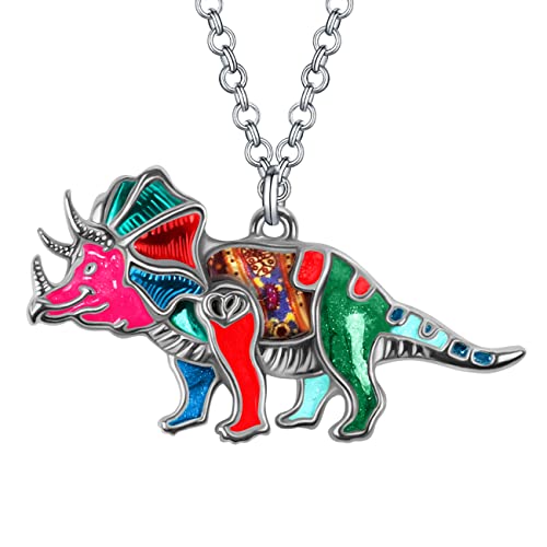 DOWAY Cute Emaille Dinosaurier Kette Halskette Triceratops Anhänger für Damen Frauen Mädchen Tyrannosaurus Rex Geschenke (Mehrfarbig) von DOWAY