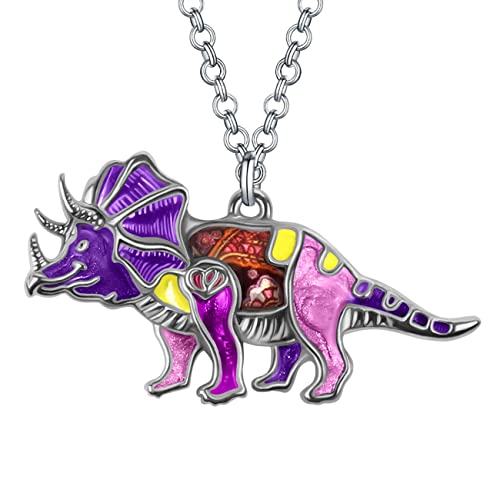 DOWAY Cute Emaille Dinosaurier Kette Halskette Triceratops Anhänger für Damen Frauen Mädchen Tyrannosaurus Rex Geschenke (Violett) von DOWAY