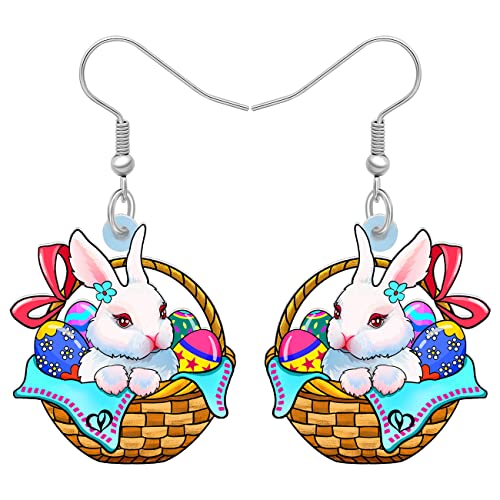 DOWAY Cute Ostereier Kaninchen Ohrringe Acryl Osterhase Dangle Schmuck Geschenke für Damen Mädchen lustig Ostern Deko (Cerulean) von DOWAY