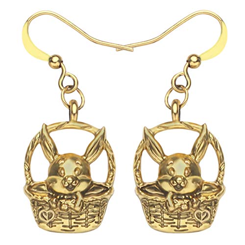 DOWAY Cute Ostereier Kaninchen Ohrringe Acryl Osterhase Dangle Schmuck Geschenke für Damen Mädchen lustig Ostern Deko (Gold) von DOWAY