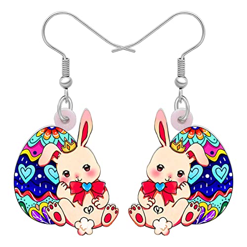 DOWAY Cute Ostereier Kaninchen Ohrringe Acryl Osterhase Dangle Schmuck Geschenke für Damen Mädchen lustig Ostern Deko (Limonade) von DOWAY