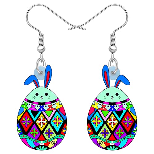 DOWAY Cute Ostereier Kaninchen Ohrringe Acryl Osterhase Dangle Schmuck Geschenke für Damen Mädchen lustig Ostern Deko (Ozean) von DOWAY