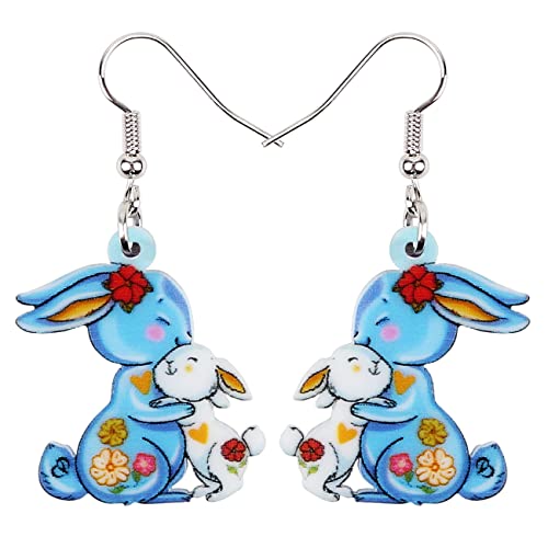 DOWAY Cute Ostereier Kaninchen Ohrringe Acryl Osterhase Dangle Schmuck Geschenke für Damen Mädchen lustig Ostern Deko (Sapphire) von DOWAY