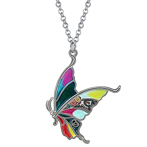 DOWAY Cute Schmetterlinge Geschenke Emaille Schmetterling Kette Halskette Anhänger Für Mädchen Frauen Damen Butterfly Schmuck Charms (Blumenmuster) von DOWAY