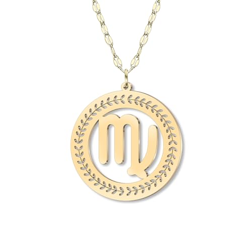 DOWAY Dainty Gold Kreis Sternzeichen Halskette 12 Konstellation Anhänger Edelstahl mit 18K Vergoldet Kette Minimalistischer Schmuck Geburtstag Horoskop Geschenke für Astrologie Liebhaber (Jungfrau) von DOWAY