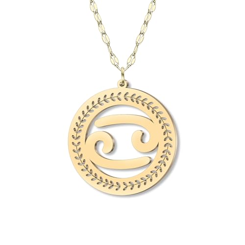 DOWAY Dainty Gold Kreis Sternzeichen Halskette 12 Konstellation Anhänger Edelstahl mit 18K Vergoldet Kette Minimalistischer Schmuck Geburtstag Horoskop Geschenke für Astrologie Liebhaber (Krebs) von DOWAY
