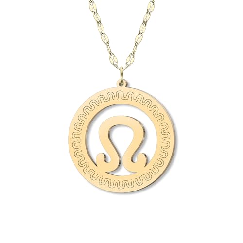 DOWAY Dainty Gold Kreis Sternzeichen Halskette 12 Konstellation Anhänger Edelstahl mit 18K Vergoldet Kette Minimalistischer Schmuck Geburtstag Horoskop Geschenke für Astrologie Liebhaber (Leo) von DOWAY