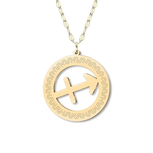 DOWAY Dainty Gold Kreis Sternzeichen Halskette 12 Konstellation Anhänger Edelstahl mit 18K Vergoldet Kette Minimalistischer Schmuck Geburtstag Horoskop Geschenke für Astrologie Liebhaber (Schütze) von DOWAY