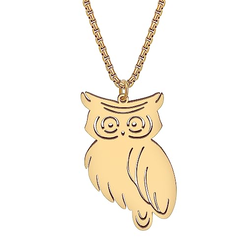 DOWAY Edelstahl Eule Halskette Anhänger Cute 18K Gold Plated Vogel Eulen Schmuck Geschenke für Damen Mädchen (Gold) von DOWAY