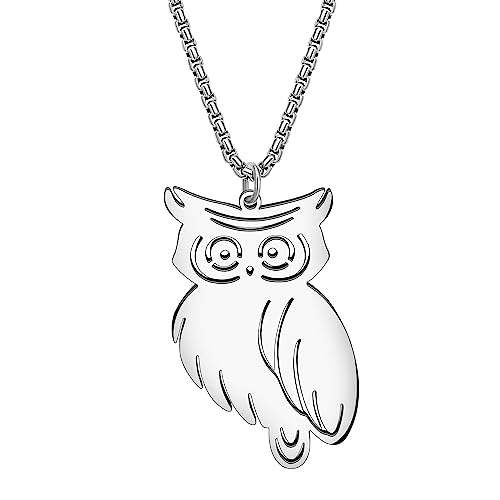 DOWAY Edelstahl Eule Halskette Anhänger Cute 18K Gold Plated Vogel Eulen Schmuck Geschenke für Damen Mädchen (Silber) von DOWAY