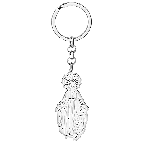 DOWAY Edelstahl Jesus Kreuz Schlüsselanhänger Jungfrau Maria Guadalupe Religiöses Schlüsselring für Damen Mädchen Geschenke (Silberne Jungfrau Maria B) von DOWAY