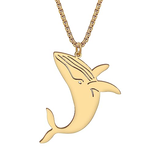 DOWAY Edelstahl Ozean Hai Schildkröte Halskette 18K Gold plattiert Delfin Qualle Wal Anhänger Kette Sommerschmuck Geschenke für Damen Mädchen (Wal Vergoldet A) von DOWAY