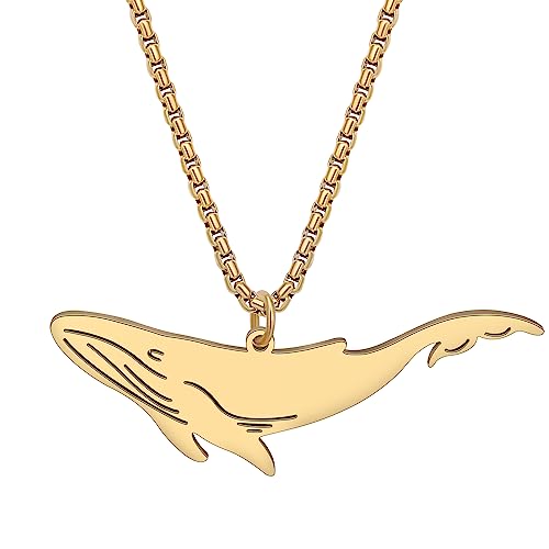 DOWAY Edelstahl Ozean Hai Schildkröte Halskette 18K Gold plattiert Delfin Qualle Wal Anhänger Kette Sommerschmuck Geschenke für Damen Mädchen (Wal Vergoldet C) von DOWAY