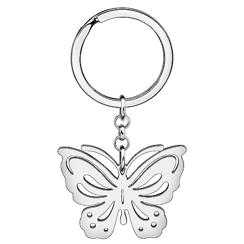 DOWAY Edelstahl Schmetterling Geschenk Für Damen Mädchen Cute Butterfly Schlüsselanhänger Anhänger Schmuck Auto Zubehör Geldbörse Charms (Versilbert A) von DOWAY