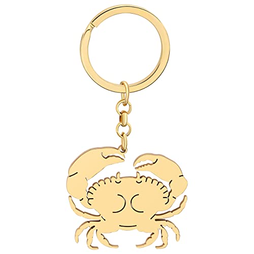 DOWAY Emaille Crab Krabbe Schlüsselanhänger Krebs Schlüsselring Anhänger Tasche Auto Zubehör für Damen Mädchen Geschenk (Edelstahl 18k vergoldet) von DOWAY