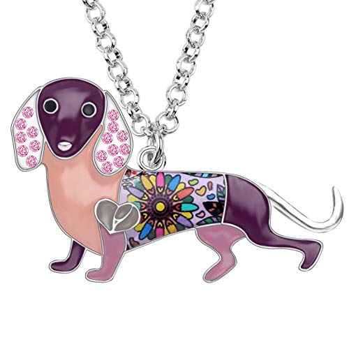 DOWAY Emaille Dackel Halskette Haustier Hund Anhänger Schmuck Kette Dackel Geschenke für Damen Mädchen (Violett) von DOWAY