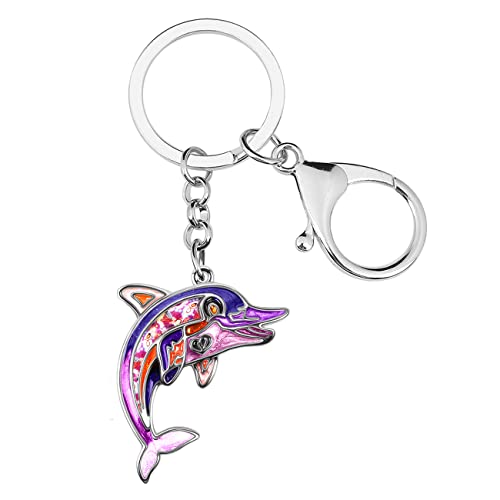 DOWAY Emaille Delfin Schlüsselanhänger Cute Delphin Schlüsselring für Autoschlüssel Handtaschen Kinder Ozean Tiere Geschenk Schmuck (Violett) von DOWAY