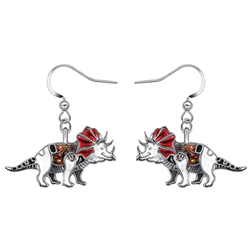 DOWAY Emaille Dinosaurier Ohrringe Tyrannosaurus Rex Dangle Triceratops Schmuck für Frauen Mädchen Dino Geschenke (Schwarzer Triceratops) von DOWAY