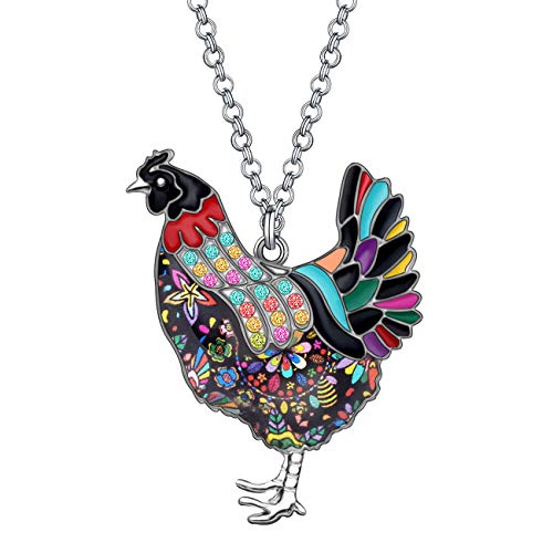 DOWAY Emaille Huhn Halskette Anhänger Kette Schmuck Geschenke für Damen Mädchen (Schwarz) von DOWAY