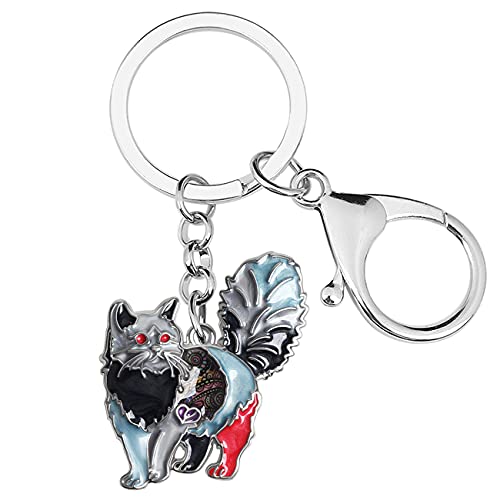 DOWAY Emaille Katze Schlüsselanhänger Katzen Schlüsselring Anhänger Tasche Auto Zubehör für Damen Mädchen Geschenk (Grau) von DOWAY