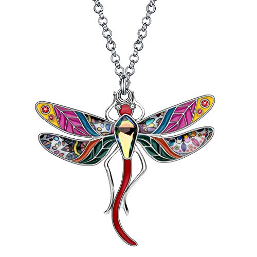 DOWAY Emaille Libelle Halskette Anhänger Kette Niedlich Dragonfly Schmuck Geschenk Mit Floralen Emaille für Frauen Mädchen Frühling Sommer (Mehrfach) von DOWAY