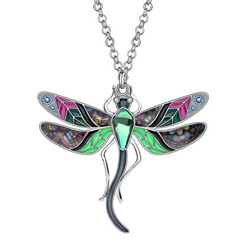 DOWAY Emaille Libelle Halskette Anhänger Kette Niedlich Dragonfly Schmuck Geschenk Mit Floralen Emaille für Frauen Mädchen Frühling Sommer (Schwarz) von DOWAY